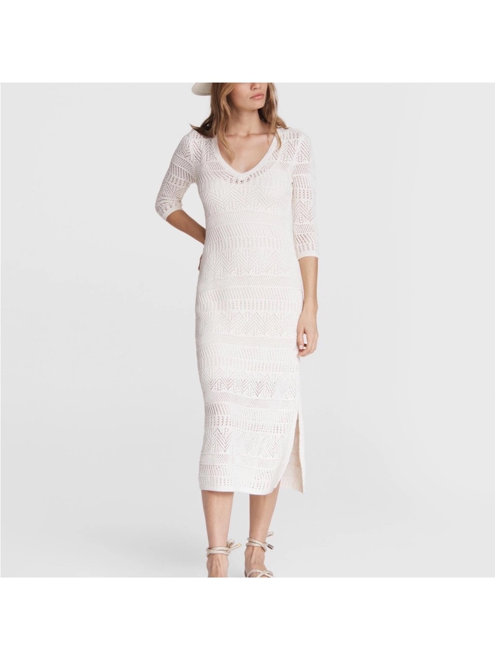 Rag & Bone Renee Ivory Open Knit Crochet Midi Dress Size Small